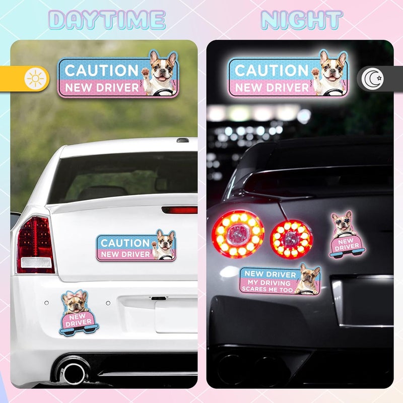 CNhoqc Student Driver Car Magnet - 4Pcs French Bulldog Please Be Patient Student New Driver Car Magnet Bumper Sticker Safety Warning Magnetic Christmas Reflective Rookie Reusable Movable Xmas Holiday - Image 4